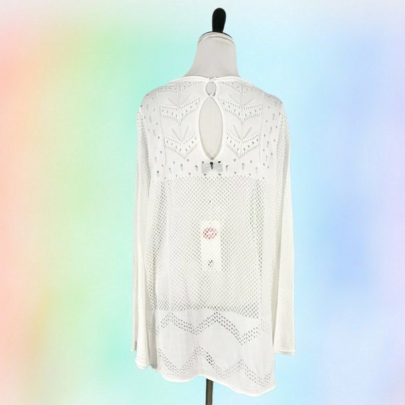 new WILDFOX sweater XS White Open Knit bell Sleeve festival beach cottagecore - Picture 2 of 5